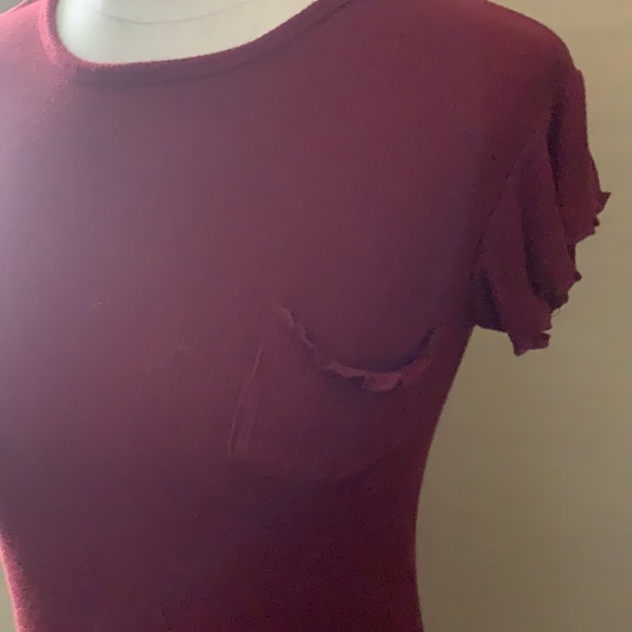 Burgundy waffle-knit lettuce edge mini dress - Picture 3 of 5